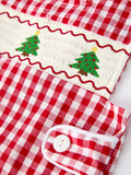 Christmas Smocking Embroidered Christmas Tree Plaid Plaid Baby Boy Romper - 4