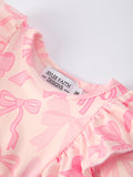 Girls Pink Bow Print Long Sleeves Romper - 3