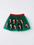 Christmas Candy Cane Sequin Applique Green Tulle Skirt - 1