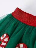Christmas Candy Cane Sequin Applique Green Tulle Skirt - 4