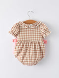 Christmas Vintage-Style Plaid Embroidered Gingerbread and Bows Girls Romper - 7
