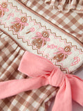 Christmas Vintage-Style Plaid Embroidered Gingerbread and Bows Girls Romper - 8