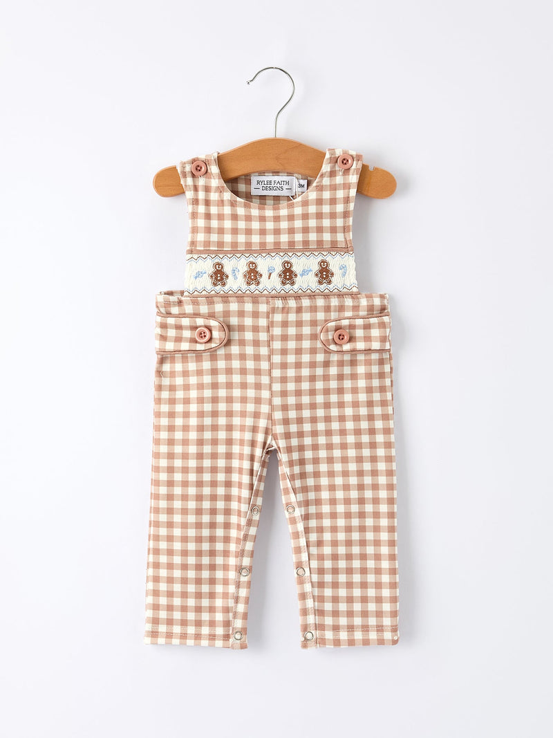 Christmas Vintage-Style Plaid Embroidered Gingerbread and Bows Boy Romper - 6
