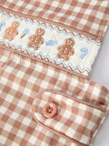 Christmas Vintage-Style Plaid Embroidered Gingerbread and Bows Boy Romper - 9