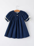Christmas Navy Blue Nativity Smocking Embroidered Dress - 2