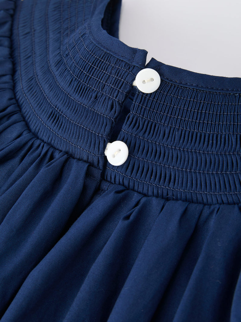 Christmas Navy Blue Nativity Smocking Embroidered Dress - 4