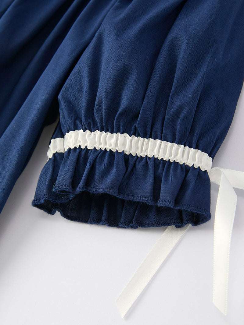 Christmas Navy Blue Nativity Smocking Embroidered Dress - 5