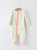 Christmas Tree Wreath Print Long Sleeve Zip Baby Girls Romper - 5