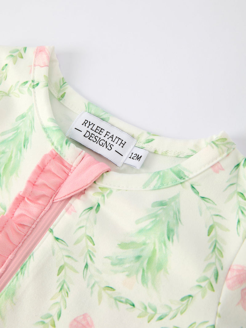 Christmas Tree Wreath Print Long Sleeve Zip Baby Girls Romper - 7