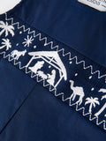 Christmas Navy Blue Nativity Smocking Embroidered Baby Boy Romper - 4