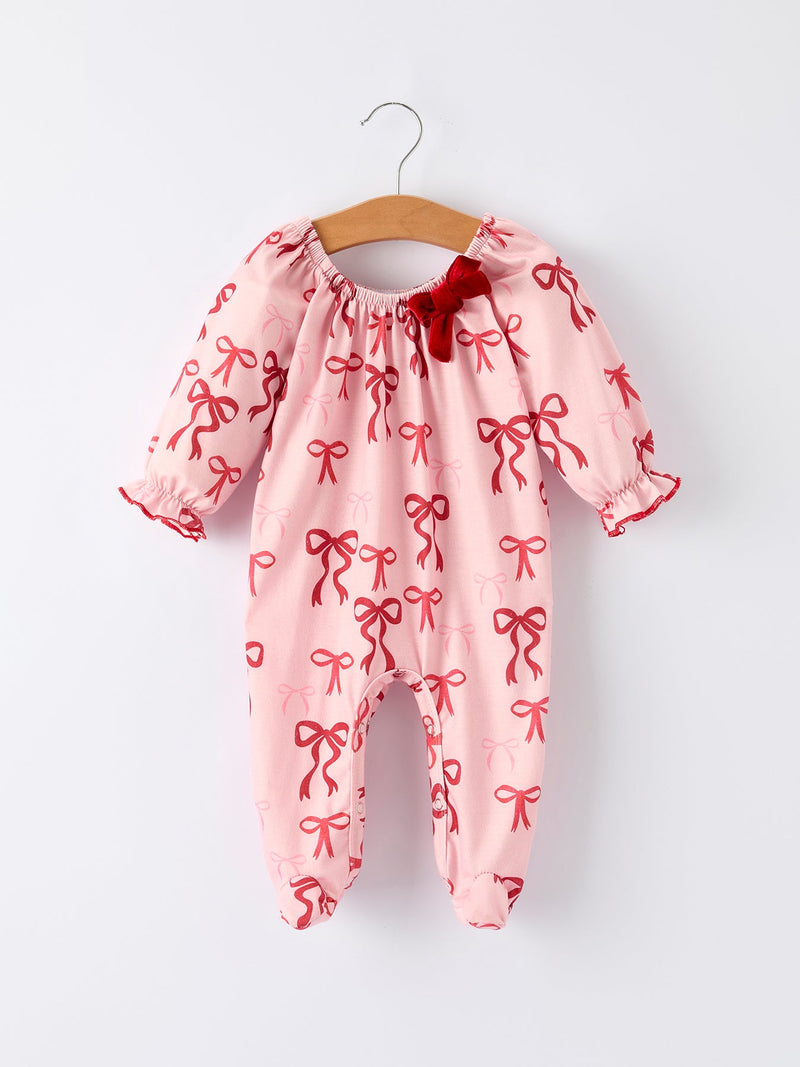 Bow Print Baby Girls Romper - 6