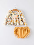 Floral Print Baby Girls Long Sleeve Top with Ruffle Bloomers Set - 1