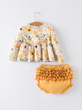 Floral Print Baby Girls Long Sleeve Top with Ruffle Bloomers Set - 2