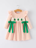 Christmas Tree Smocked Embroidery Stripe Baby Girls Dress - 1