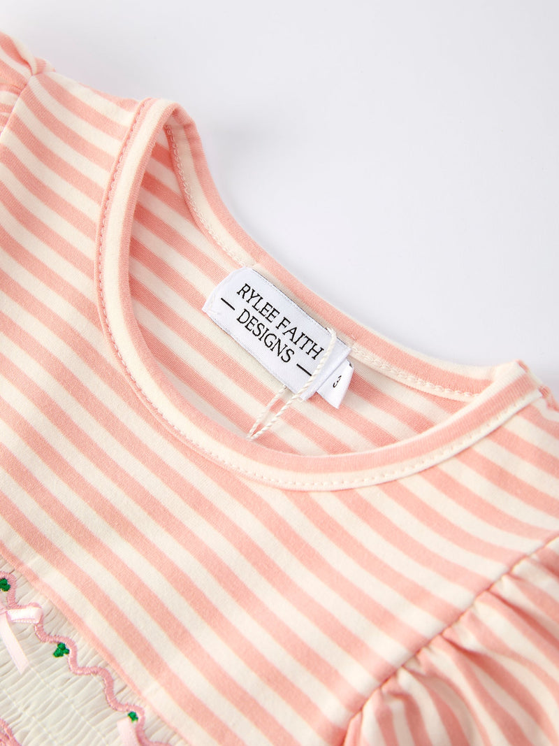 Christmas Tree Smocked Embroidery Stripe Baby Girls Dress - 5
