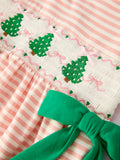 Christmas Tree Smocked Embroidery Stripe Baby Girls Dress - 3