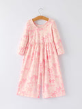 Girls Pink Bow Print Long Sleeve Jumpsuit - 2