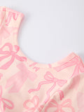 Girls Pink Bow Print Long Sleeve Jumpsuit - 5