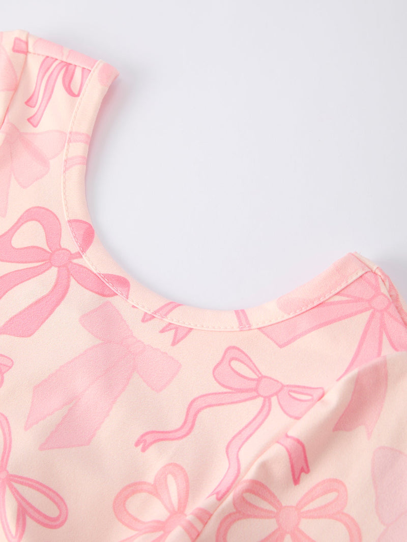 Girls Pink Bow Print Long Sleeve Jumpsuit - 5