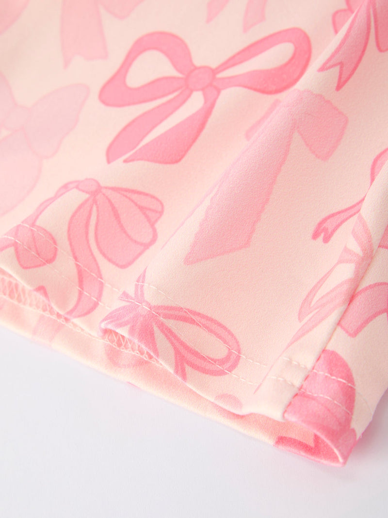 Girls Pink Bow Print Long Sleeve Jumpsuit - 4