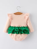 Christmas Tree Smocked Embroidery Stripe Baby Girls Romper - 2