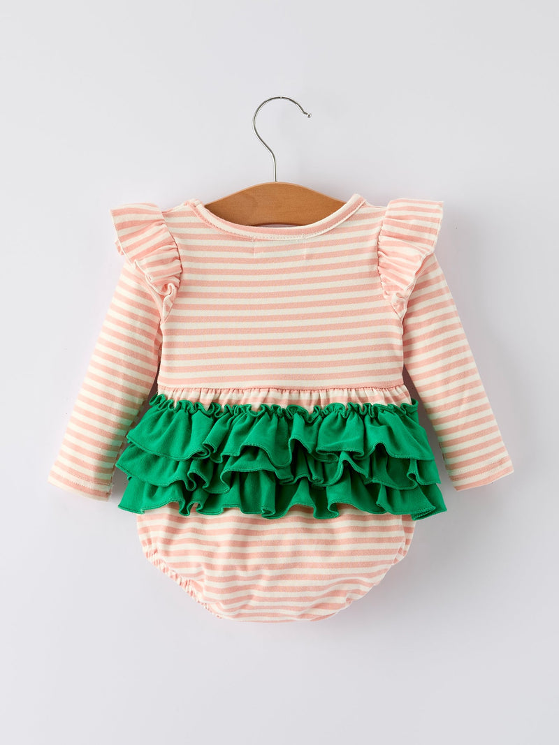 Christmas Tree Smocked Embroidery Stripe Baby Girls Romper - 2