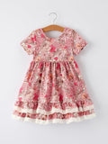 Fall Sweet Floral Pattern Dress with Pockets and Ruffle Hem for Girls - 1