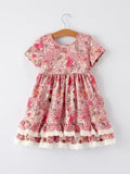 Fall Sweet Floral Pattern Dress with Pockets and Ruffle Hem for Girls - 2