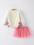 Girls Fall Outfit – FAITH Letter Sweatshirt and Pink Tulle Skirt Set - 2
