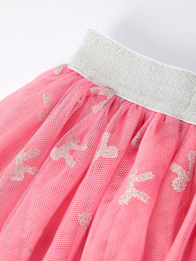 Girls Fall Outfit – FAITH Letter Sweatshirt and Pink Tulle Skirt Set - 3