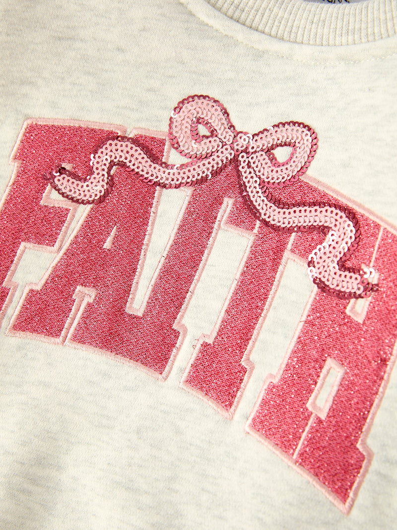 Girls Fall Outfit – FAITH Letter Sweatshirt and Pink Tulle Skirt Set - 4