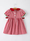 Girls Christmas Outfit – Red Plaid Dress with Tree Bow Accents - 2