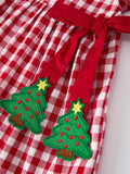Girls Christmas Outfit – Red Plaid Dress with Tree Bow Accents - 4