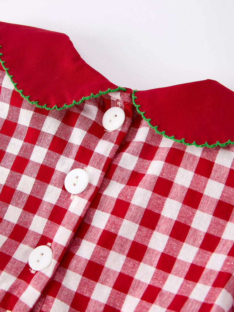 Girls Christmas Outfit – Red Plaid Dress with Tree Bow Accents - 5