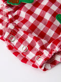 Baby Girls Christmas Outfit – Red Plaid Romper with Tree Bow Accents - 4