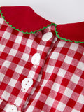 Baby Girls Christmas Outfit – Red Plaid Romper with Tree Bow Accents - 5