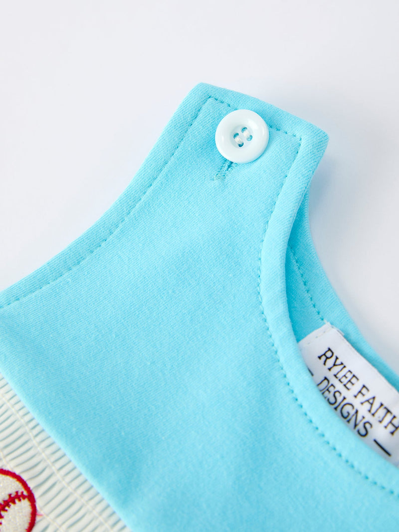 Baby Boy Baseball Romper – Blue Sleeveless Sports Outfit with Embroidery - 3