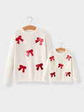 Mommy & Me Winter Girls Bow Sequins Pullover Sweater - 6