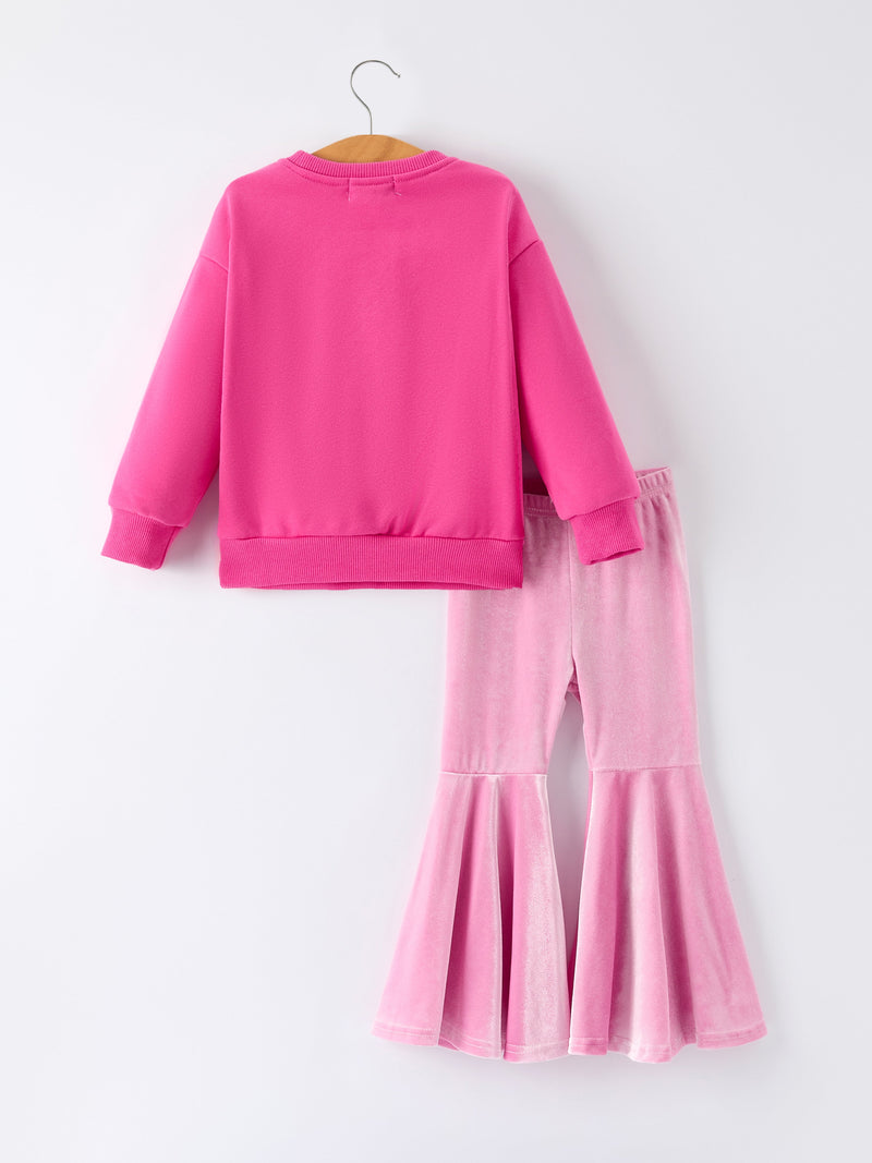Toddler Girls Christmas Outfit – Pink Merry Bright Top and Bell Pants - 2