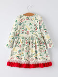 Toddler Girls Christmas Dress – Holiday Floral Print Outfit with Pockets - 2