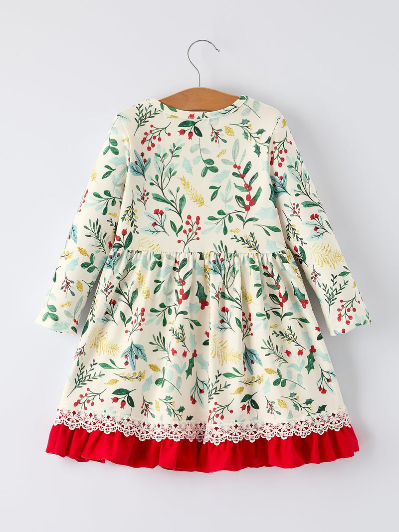 Toddler Girls Christmas Dress – Holiday Floral Print Outfit with Pockets - 2