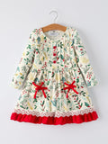 Toddler Girls Christmas Dress – Holiday Floral Print Outfit with Pockets - 1