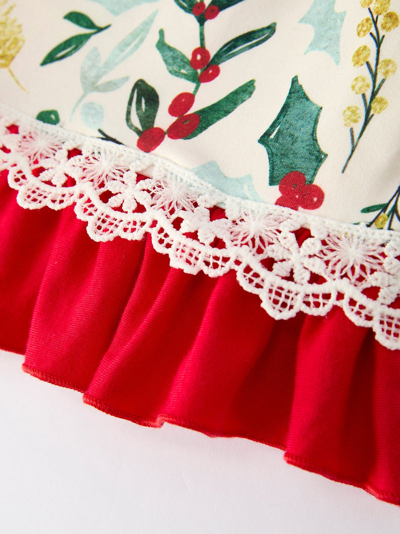 Toddler Girls Christmas Dress – Holiday Floral Print Outfit with Pockets - 5