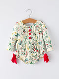 Baby Girls Christmas Romper – Holiday Bow Long Sleeve Outfit - 1