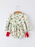 Baby Girls Christmas Romper – Holiday Bow Long Sleeve Outfit - 2