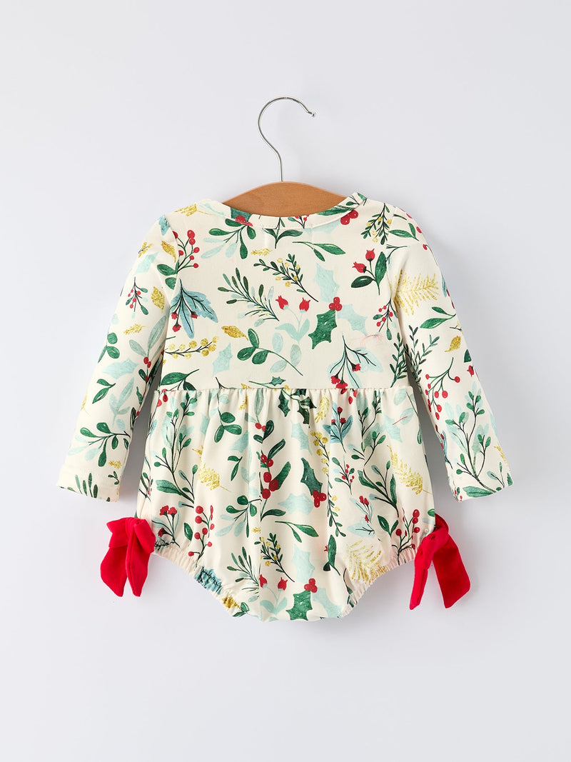 Baby Girls Christmas Romper – Holiday Bow Long Sleeve Outfit - 2