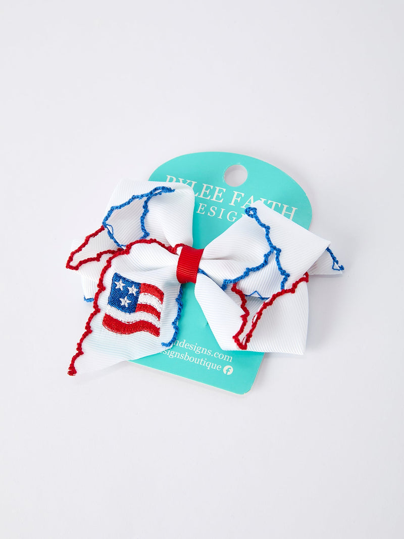 Stars & Stripes Flag Hair Bow – Toddler Girls July 4th Hair Accessory - 2