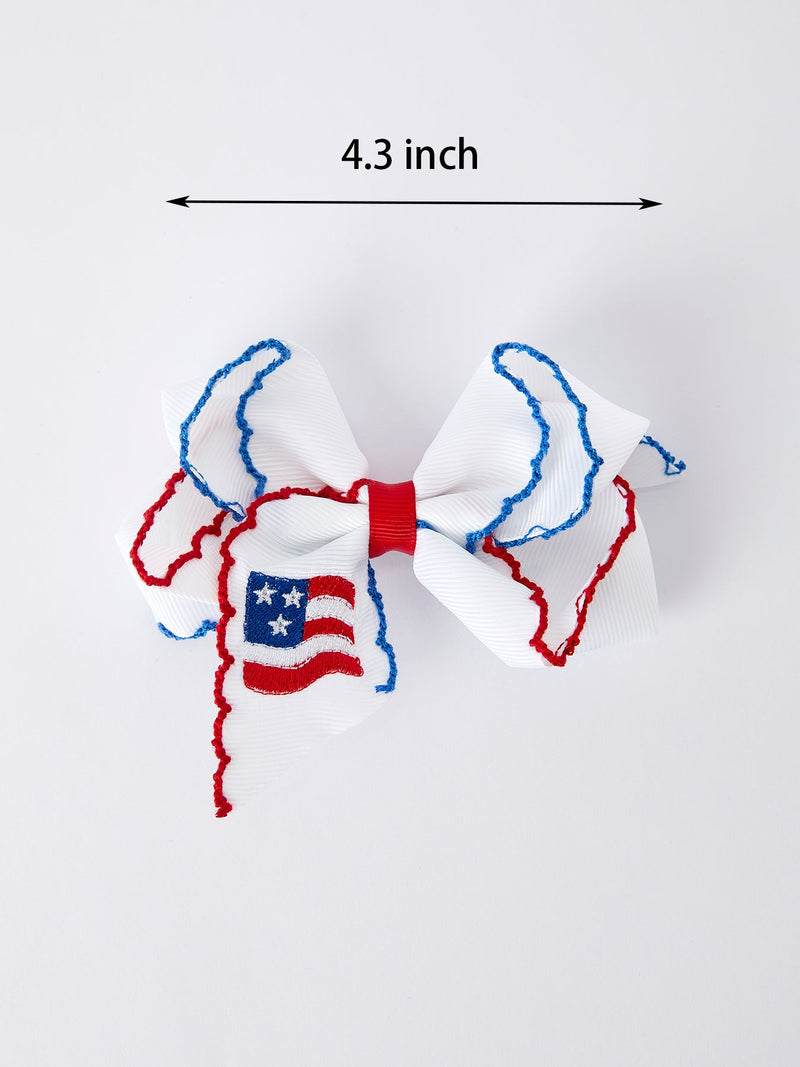 Stars & Stripes Flag Hair Bow – Toddler Girls July 4th Hair Accessory - 3