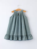Girls Denim Ruffle Trim A-Line Dress - 10