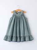 Girls Denim Ruffle Trim A-Line Dress - 9